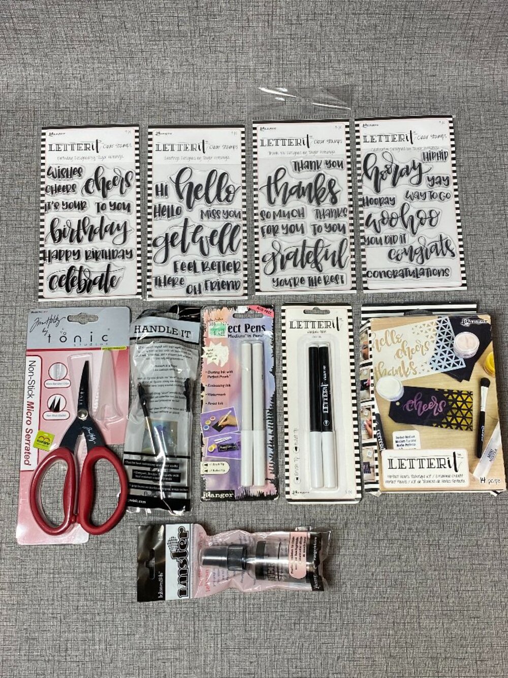 NEW Ranger Tim Holtz Letter It Clear Stamps Pens Kit Scissors 10pc Lot NOS
